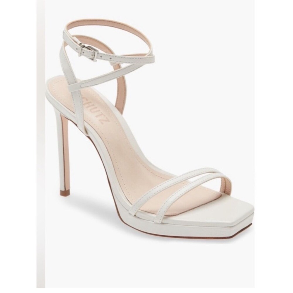 Schutz Tersa Stiletto Heels size 7.5B White Leather Square Toe Party Shoes